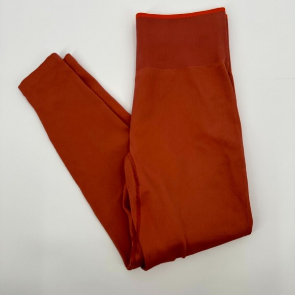 Outdoor Voices Seamless Leggings Womens Large Orange High-Rise Ribbed High Waist - Picture 1 of 14